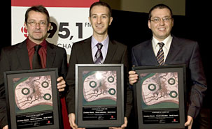 René Doyon, David Lafrenière et Christian Marois lors de la remise du prix du Scientifiques de l'année de Radio-Canada.
