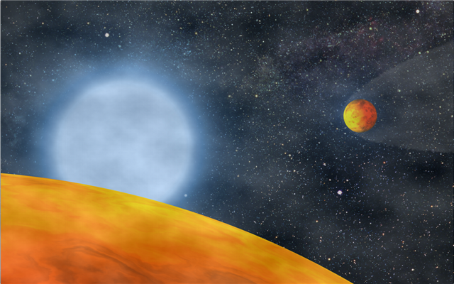 Vue d’artiste des deux planètes chthoniennes en orbite autour de leur étoile. (Crédit: Université de Toulouse)